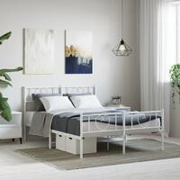 Sengeramme med sengegavl og fodgærde 150x200 cm metal hvid