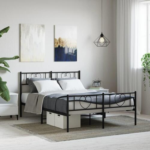 Sengeramme med sengegavl og fodgærde 140x200 cm metal sort