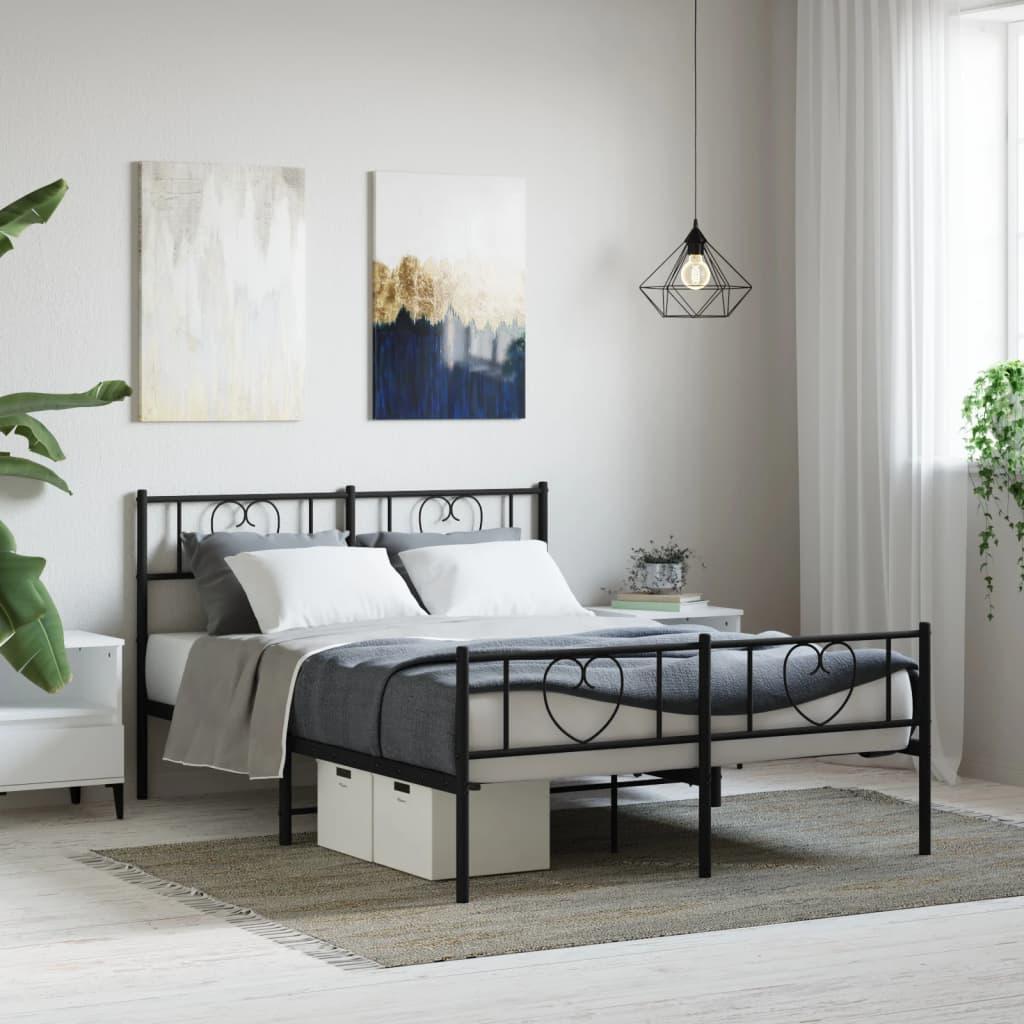 Sengeramme med sengegavl og fodgærde 140x200 cm metal sort