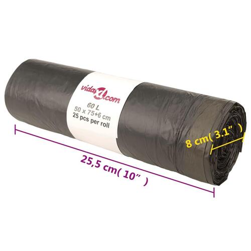 Affaldsposer med lukkesnor 250 stk. 60 l sort
