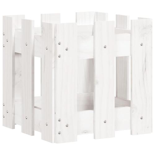 Plantekasse med stakitdesign 30x30x30 cm massivt fyrretræ hvid