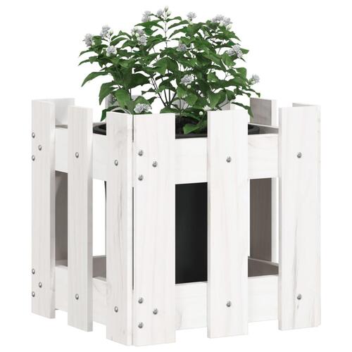 Plantekasse med stakitdesign 30x30x30 cm massivt fyrretræ hvid