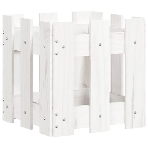 Plantekasse med stakitdesign 30x30x30 cm massivt fyrretræ hvid