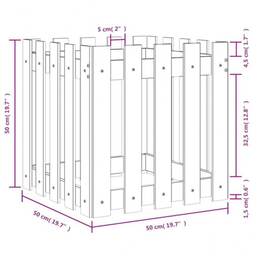 Plantekasse med stakitdesign 50 x 50 x 50 cm