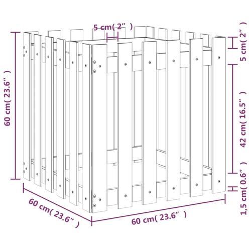 Plantekasse med stakitdesign 60x60x60 cm massivt fyrretræ