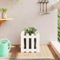 Plantekasse med stakitdesign 40x40x40 cm massivt fyrretræ hvid