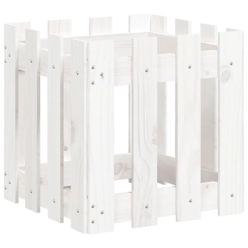Plantekasse med stakitdesign 40x40x40 cm massivt fyrretræ hvid