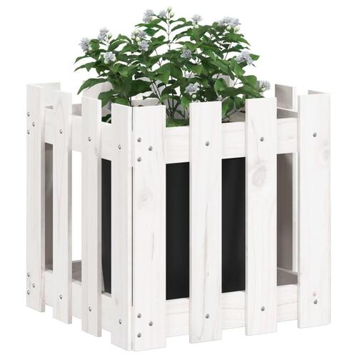 Plantekasse med stakitdesign 40x40x40 cm massivt fyrretræ hvid