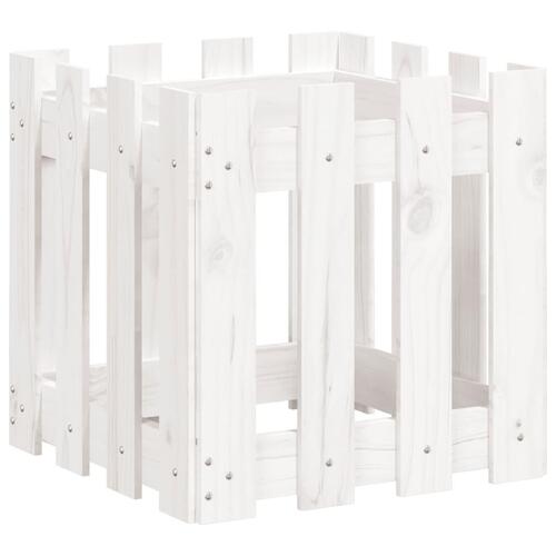 Plantekasse med stakitdesign 40x40x40 cm massivt fyrretræ hvid