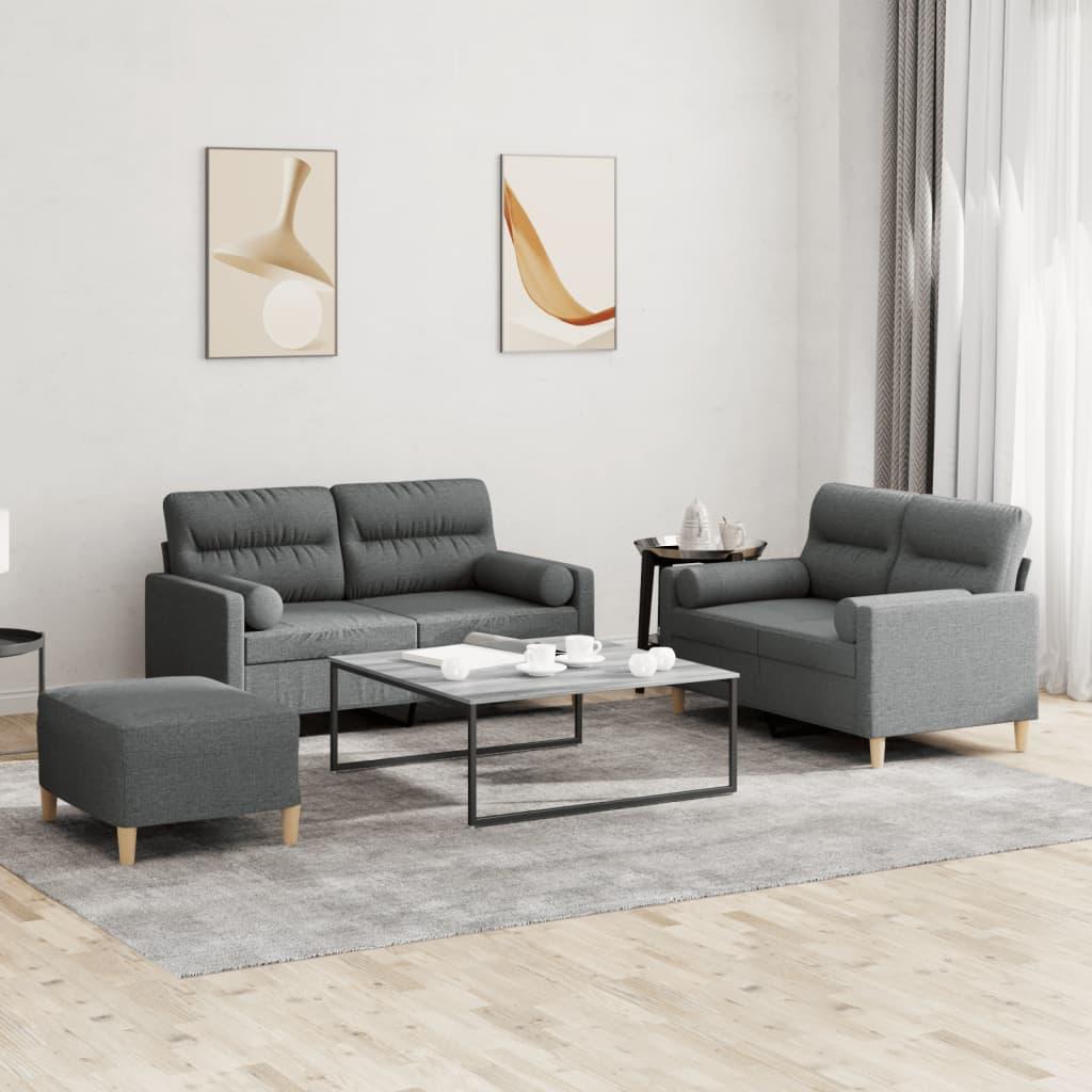 3 personers sofa med puder stof mørkegrå
