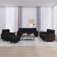 Sofasæt 4 dele med puder stof sort