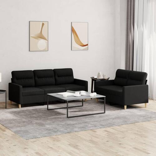 2 personers sofa med hynder stof sort