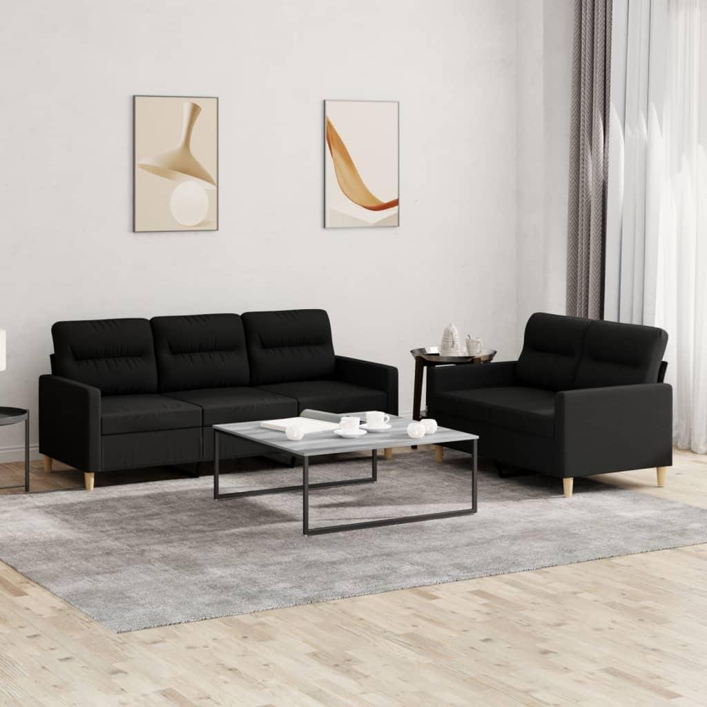 2 personers sofa med hynder stof sort