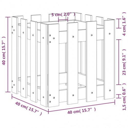 Plantekasse med stakitdesign 40 x 40 x 40 cm i massivt douglasgran