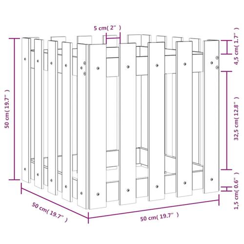 Plantekasse med stakitdesign 50x50x50 cm massivt fyrretræ