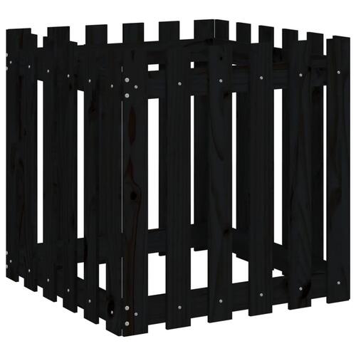 Plantekasse med stakitdesign 60x60x60 cm massivt fyrretræ sort