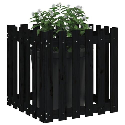 Plantekasse med stakitdesign 60x60x60 cm massivt fyrretræ sort