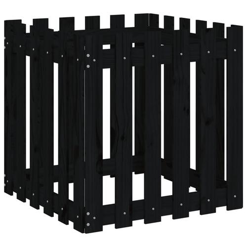 Plantekasse med stakitdesign 60x60x60 cm massivt fyrretræ sort