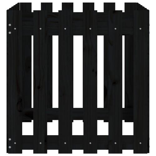 Plantekasse med stakitdesign 60x60x60 cm massivt fyrretræ sort