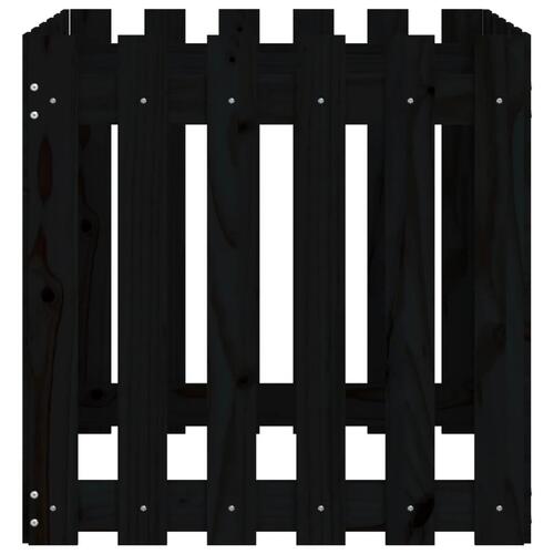 Plantekasse med stakitdesign 60x60x60 cm massivt fyrretræ sort