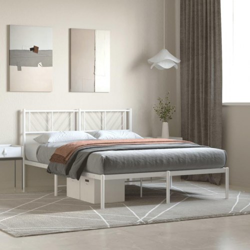 Sengeramme med sengegavl 140x200 cm - metal, hvid