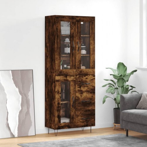 Højskab 69,5x34x180 cm konstrueret træ røget egetræsfarve