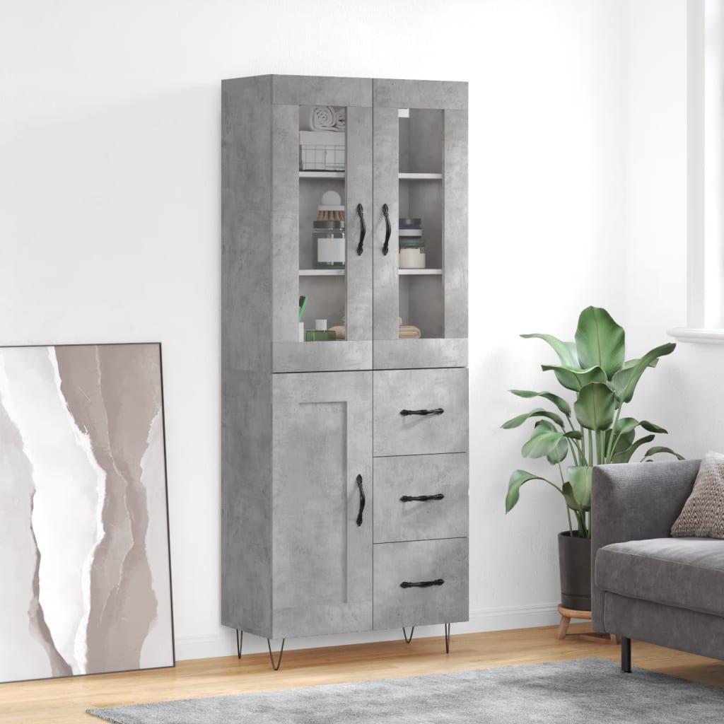 Højskab 69,5x34x180 cm konstrueret træ betongrå