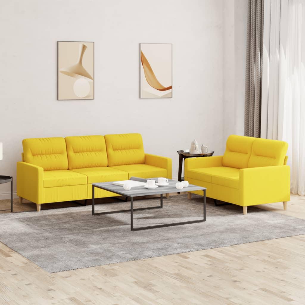 2 personers sofa med hynder stof lysegul