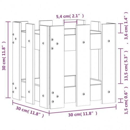 Plantekasse med stakitdesign 30x30x30 cm massiv douglasfyr