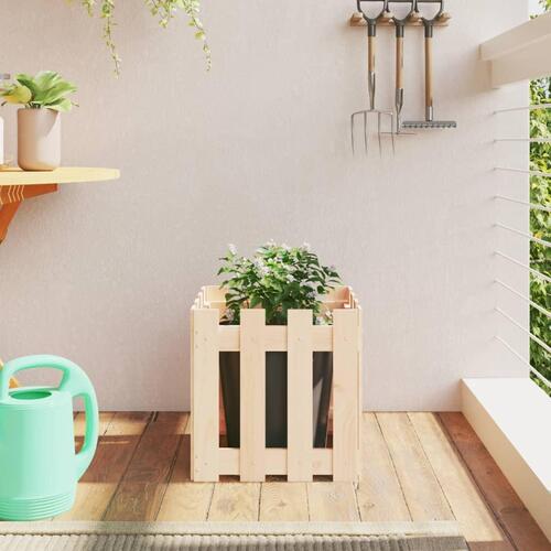 Plantekasse med stakitdesign 40x40x40 cm massivt fyrretræ