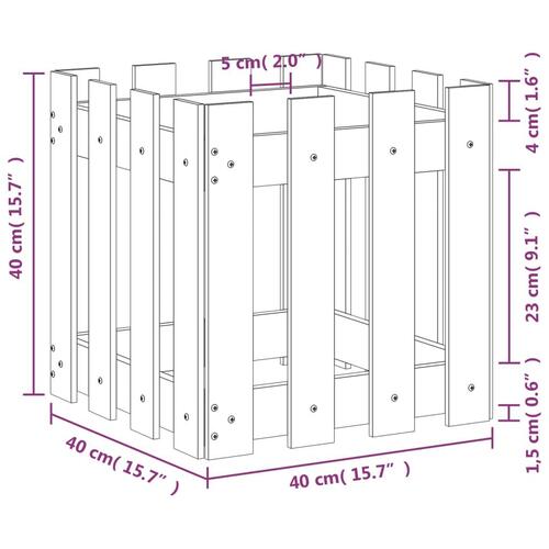 Plantekasse med stakitdesign 40x40x40 cm massivt fyrretræ