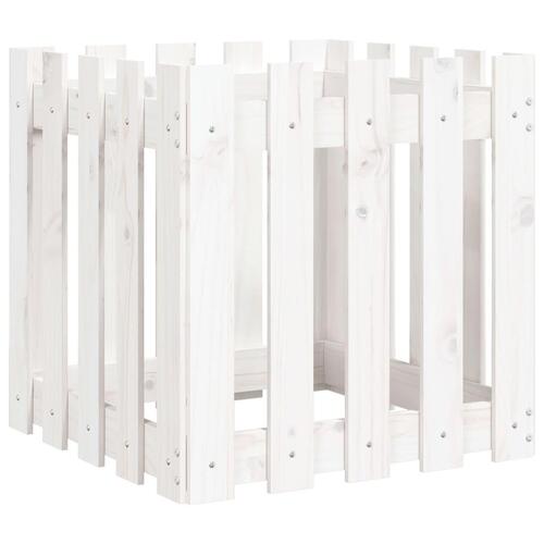 Plantekasse med stakitdesign 50x50x50 cm massivt fyrretræ hvid