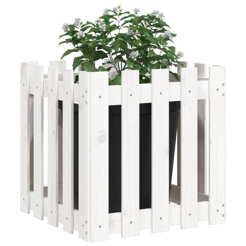 Plantekasse med stakitdesign 50x50x50 cm massivt fyrretræ hvid