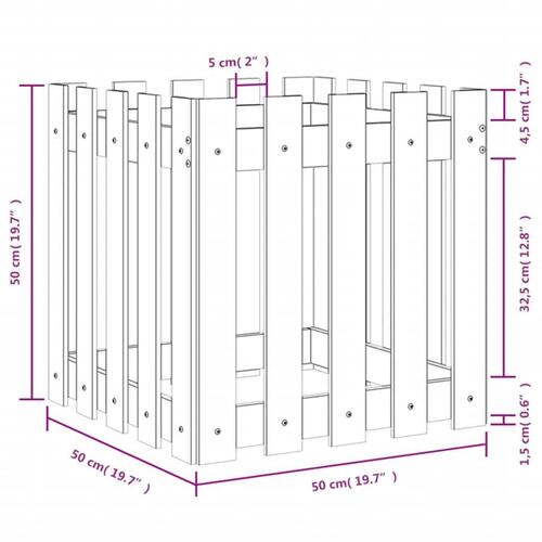 Plantekasse med stakitdesign 50x50x50 cm massivt fyrretræ hvid