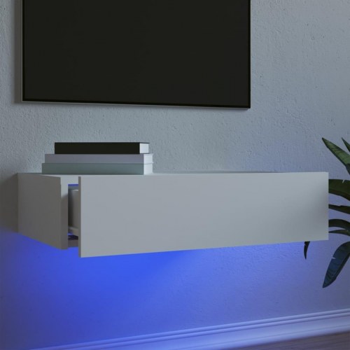 Tv-bord med LED-lys - væghængt, hvid 60 × 35 × 15,5 cm