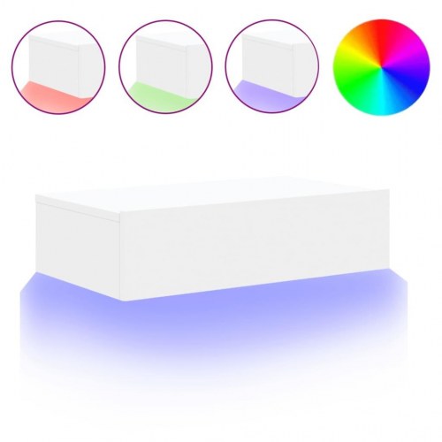 Tv-bord med LED-lys - væghængt, hvid 60 × 35 × 15,5 cm