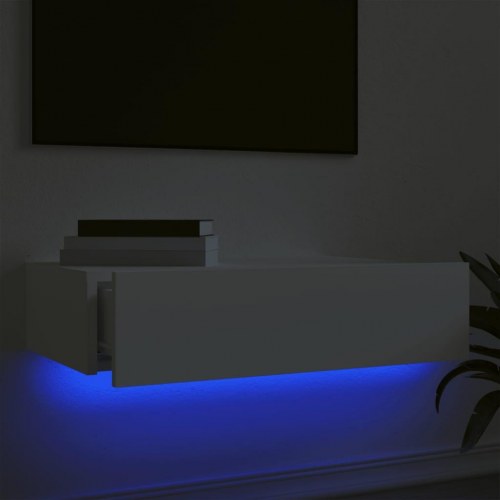 Tv-bord med LED-lys - væghængt, hvid 60 × 35 × 15,5 cm