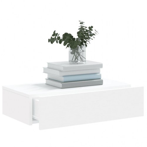 Tv-bord med LED-lys - væghængt, hvid 60 × 35 × 15,5 cm