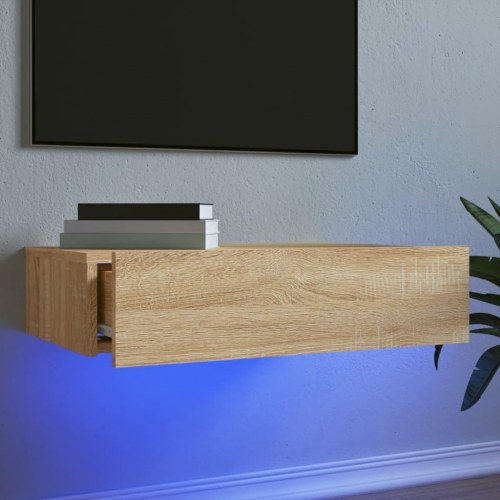 Tv-bord med LED-lys - 60×35×15,5 cm i sonoma-eg, væghængt