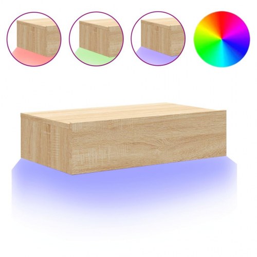Tv-bord med LED-lys - 60×35×15,5 cm i sonoma-eg, væghængt