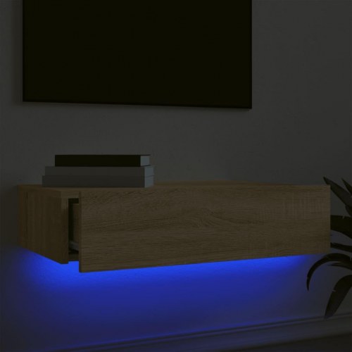 Tv-bord med LED-lys - 60×35×15,5 cm i sonoma-eg, væghængt