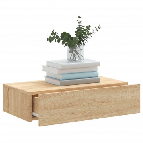 Tv-bord med LED-lys - 60×35×15,5 cm i sonoma-eg, væghængt