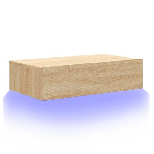 Tv-bord med LED-lys - 60×35×15,5 cm i sonoma-eg, væghængt