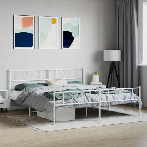 Sengeramme med sengegavl og fodgærde 200x200 cm metal hvid