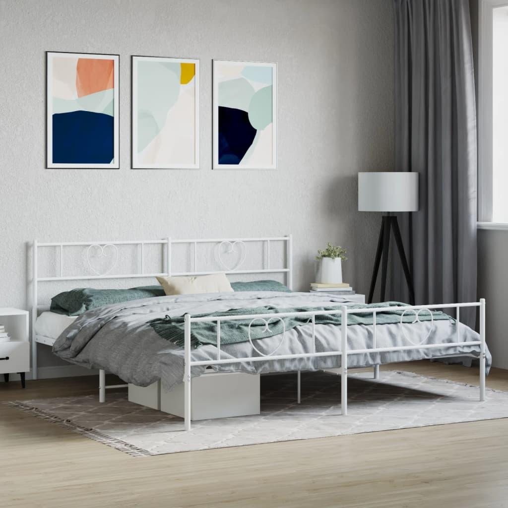 Sengeramme med sengegavl og fodgærde 200x200 cm metal hvid