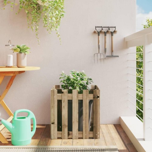 Plantekasse med stakitdesign i imprægneret fyrretræ - 50 x 50 x 50 cm