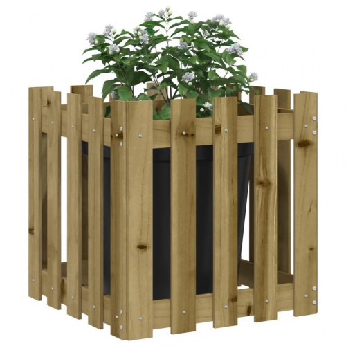 Plantekasse med stakitdesign i imprægneret fyrretræ - 50 x 50 x 50 cm