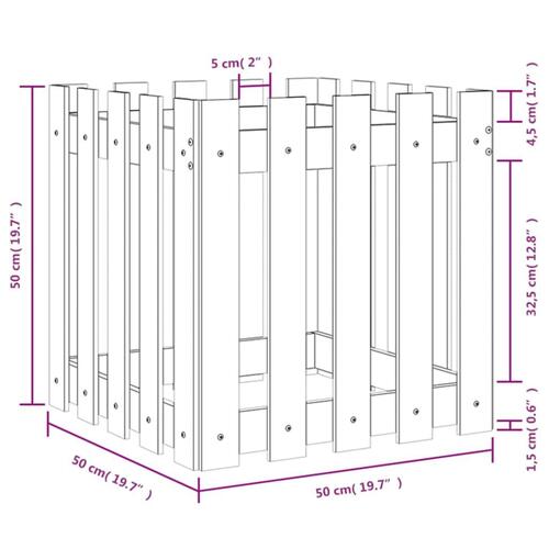 Plantekasse med stakitdesign 50x50x50 cm imprægneret fyrretræ