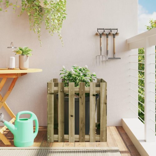 Plantekasse med stakitdesign 60 x 60 x 60 cm i imprægneret fyrretræ