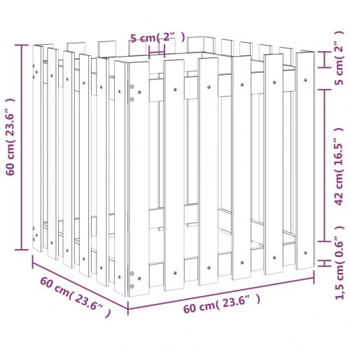 Plantekasse med stakitdesign 60 x 60 x 60 cm i imprægneret fyrretræ